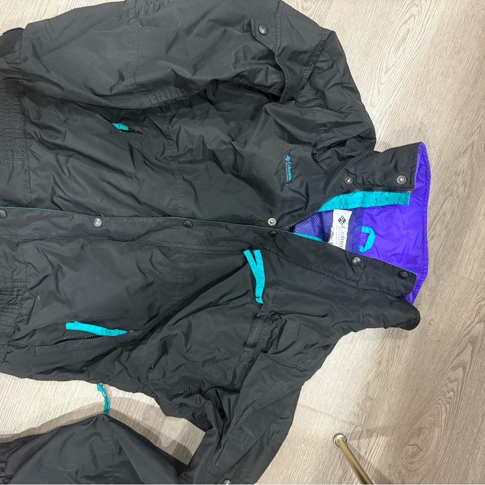 Columbia Black Jacket with Teal and Purple Highlights